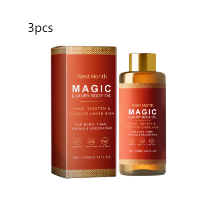 West Month Magic Luxury Body Oil packaging with bottle and box on a white background