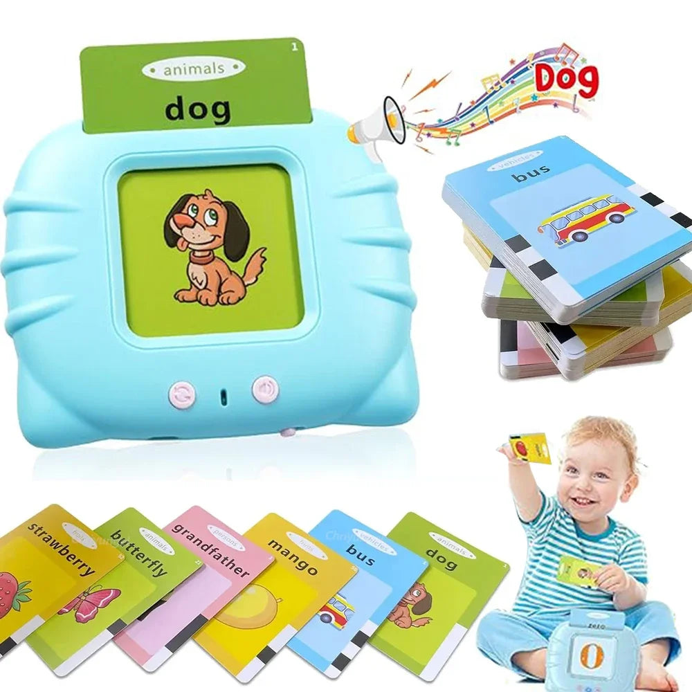 Educational toy with cards and a child using the toy