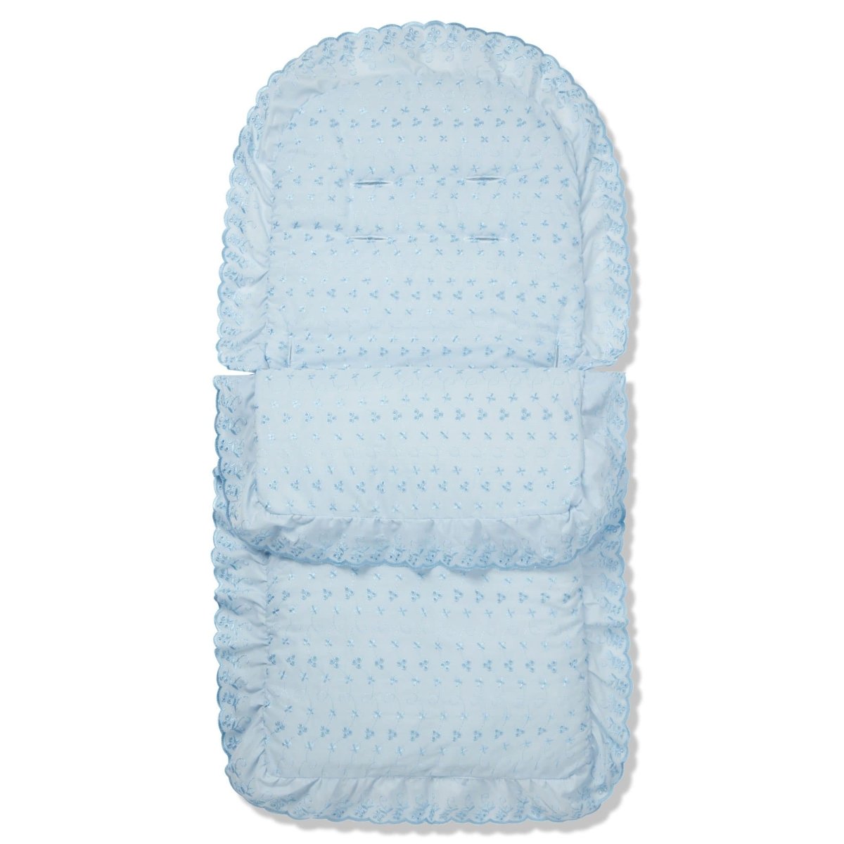 Light blue textured footmuff on a white background
