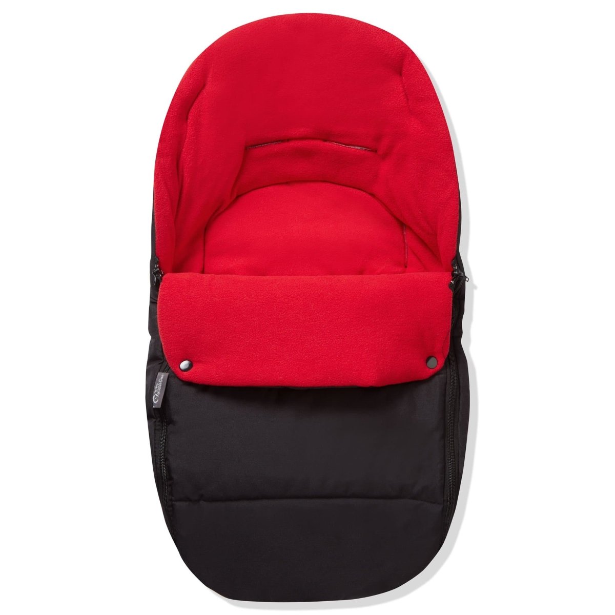 Red and black baby carrier on a white background